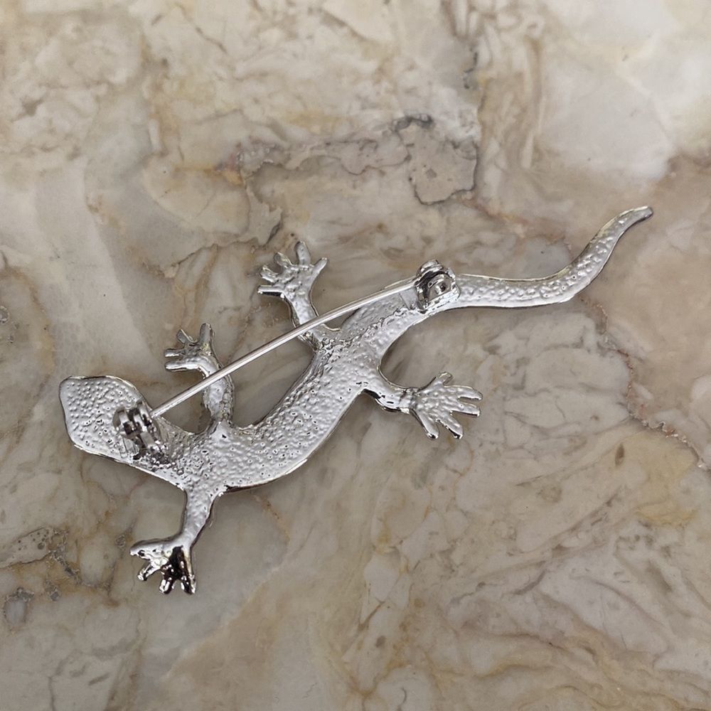 Silver Tone Crystals Salamander Brooch - Picture 7 of 8